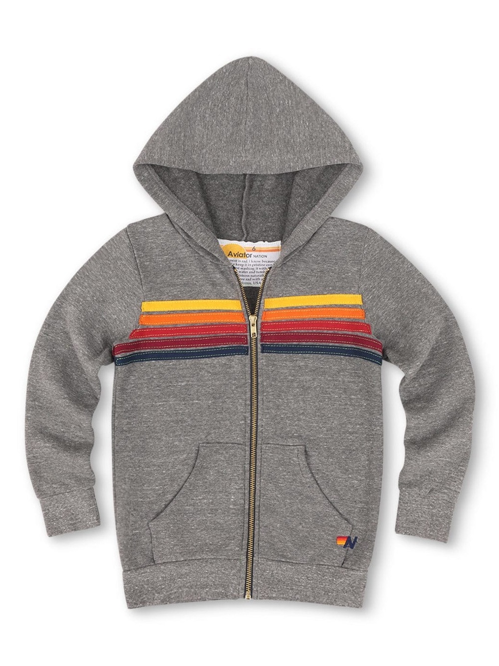Aviator Nation KID'S 5 STRIPE HOODIE - HEATHER GREY